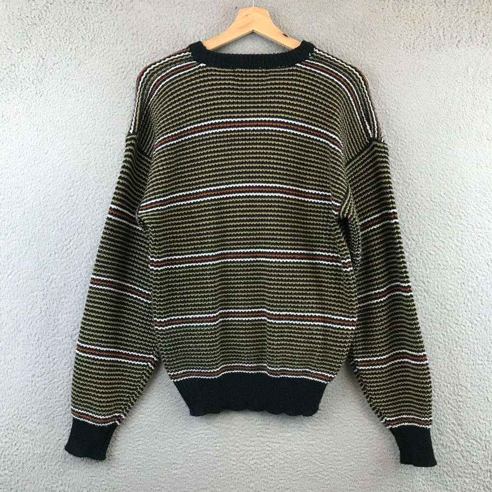 Vintage St Johns Bay Men's Striped‎ Sweater L Acrylic Green